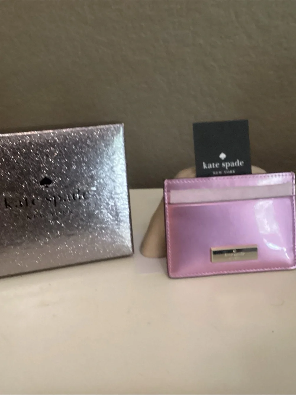 kate spade Metallic Lavender-Pink Card Holder with Gold Plate